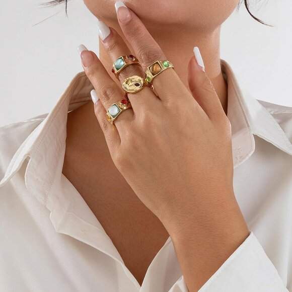 Chunky Rings for Women Adjustable Stackable Rings for Women Thick Ring Trendy St - Picture 4 of 8